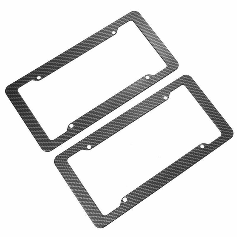 Plastic Carbon Fiber Style License Plate Frames For Front & Rear Bracket 2pc Set