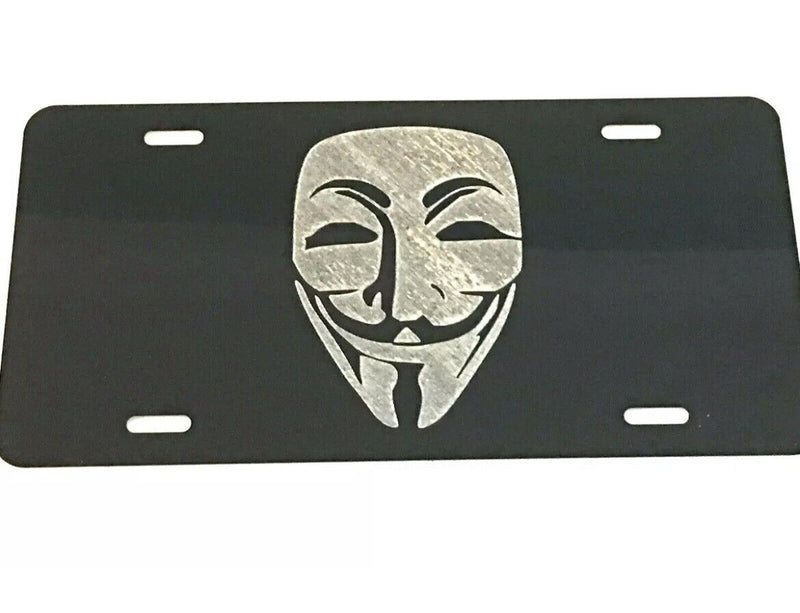 ANONYMOUS MASK LOGO Car Tag Diamond Etched on Aluminum License Plate