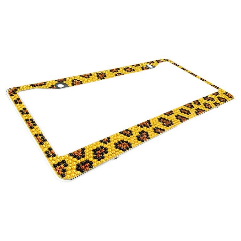 Bling Brown Leopard Diamond License Plate Frame