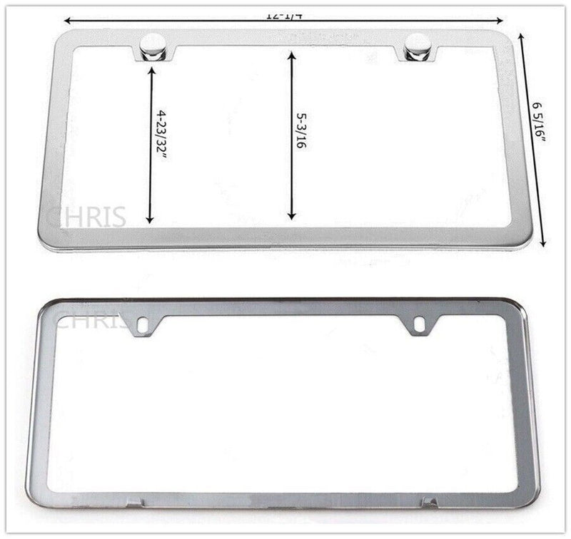 No Rust 2X License Plate Frames Slim 2-Hole Stainless Steel Vehicle Pair Chrome