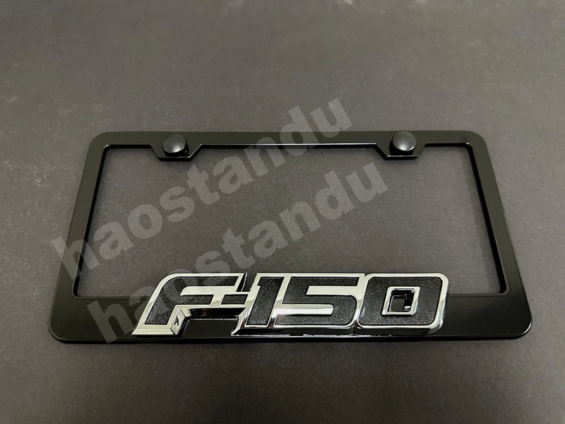 1x For F150 3D Emblem BLACK Stainless License Plate Frame RUST FREE + Screw caps