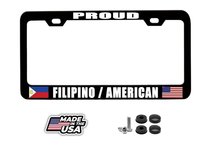 PROUD FILIPINO AMERICAN Nationality Patriotic Steel License PLate Frame Bl