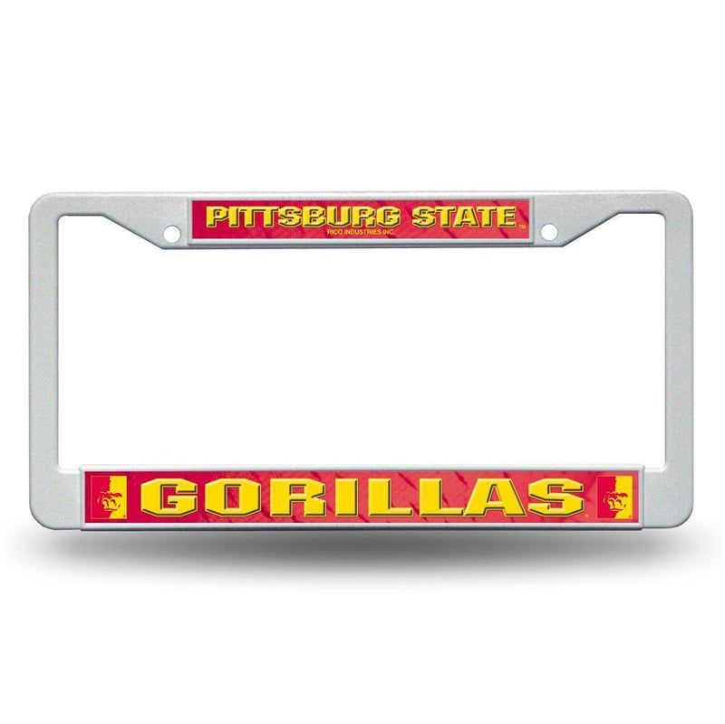 NCAA Pittsburg State Gorillas White Plastic License Plate Frame