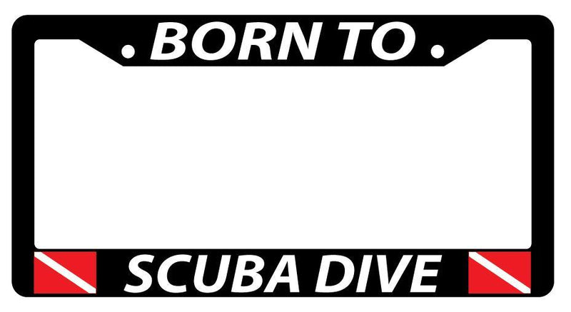 Black License Plate Frame BORN TO SCUBA DIVE w/FLAG LOGOS Auto Accessory  Mod-GRAPH9856236-1100