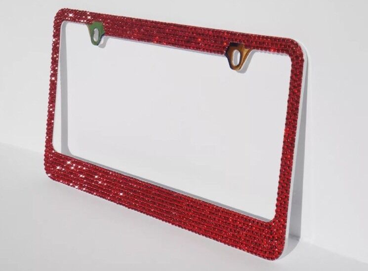 7 Rows RED Color Bling Crystal Rhineston METAL License Plate Frame