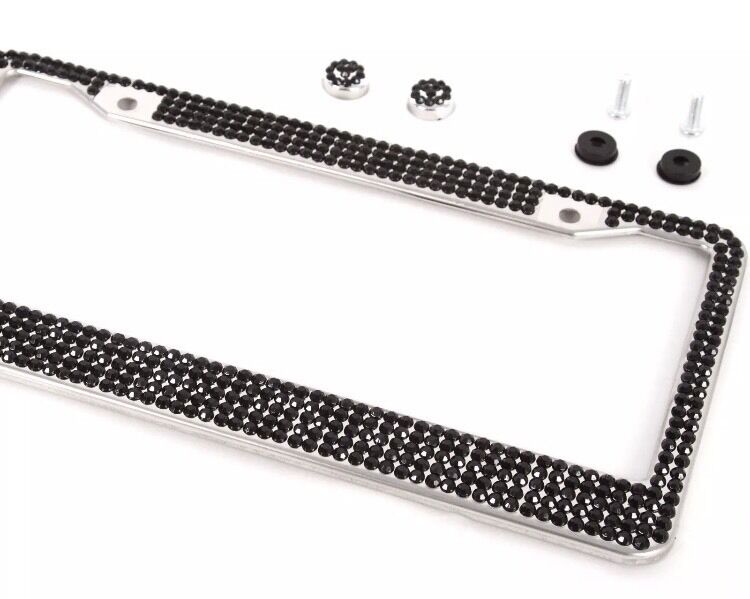 All Black Bling Glitter Crystal RhineStone License Plate Frame Car Truck Auto