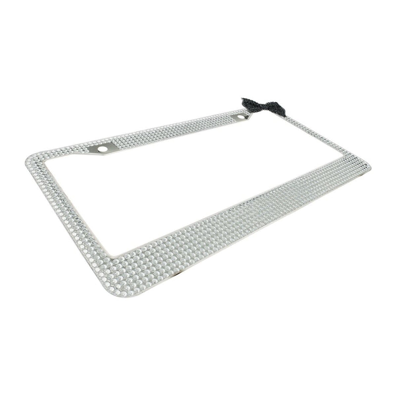 Clear 7 Rows Bling Diamond Crystal License Plate Frame With Corner Black Bow Tie