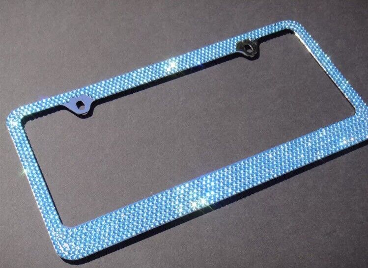 7 Rows Bling Blue Crystal Rhinestone METAL License Plate Frame/Caps