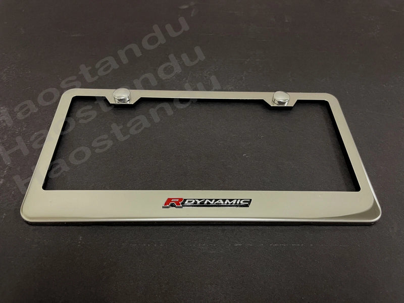 1x R-DYNAMIC 3D Emblem STAINLESS STEEL License Plate Frame RUST FREE +S.Caps