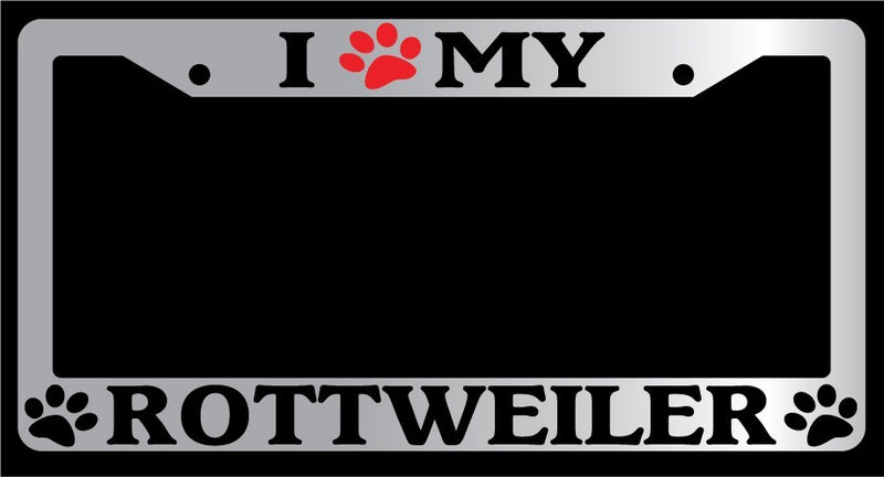 Chrome License Plate Frame I Heart My Rottweiler (Paw) Auto Accessory 550  Mod-GRAPH9856236-4724