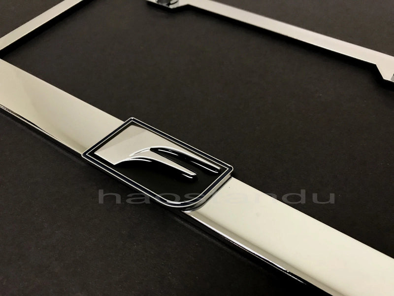 1x F LOGO 3D Emblem STAINLESS STEEL License Plate Frame RUST FREE + Screw Cap(B)