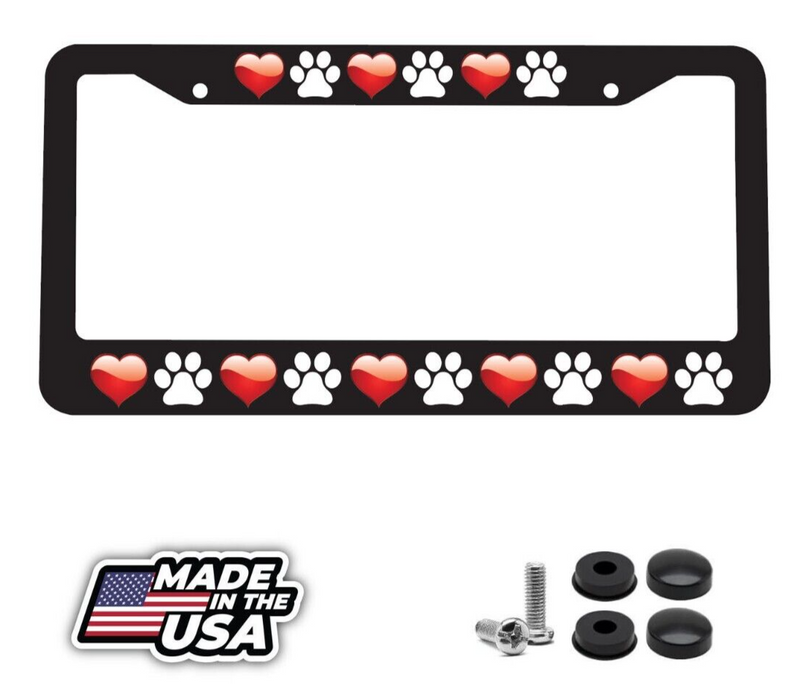 Paw Heart Dog Puppy Cat Kitten Perro Gato Pet Adopt Car License Plate Frame