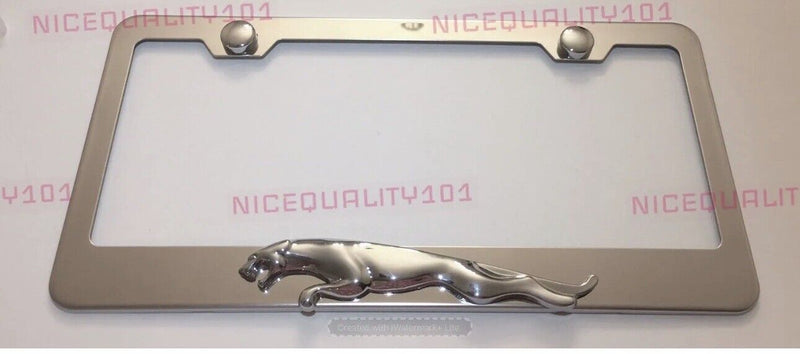 3D Jaguar Logo Stainless Steel Chrome Finished License Plate Frame Rust Free