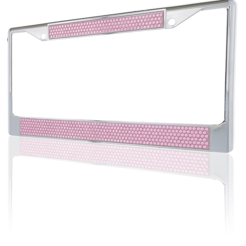 Premium Chrome Mix Light Pink Bling Crystal Diamond License Plate Frame for Car