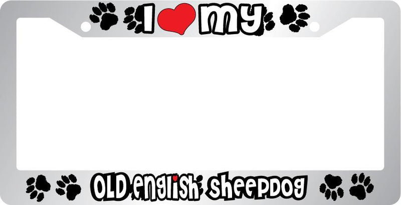 Chrome License Plate Frame I Heart My Old English Sheepdog Auto Accessory  Mod-GRAPH9856236-6805
