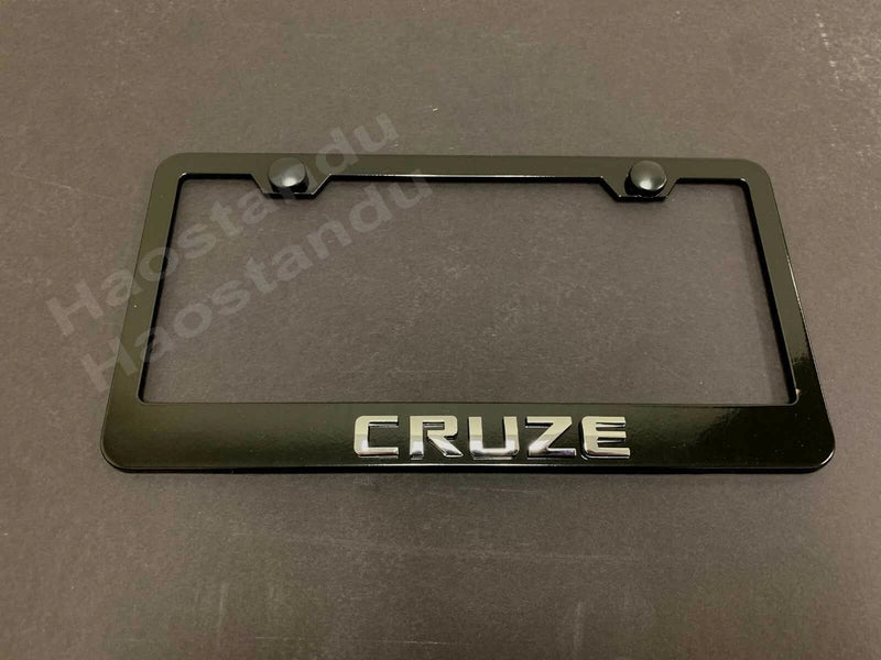 1x For CRUZE 3D Emblem BLACK Stainless License Plate Frame RUST FREE + Screw Cap