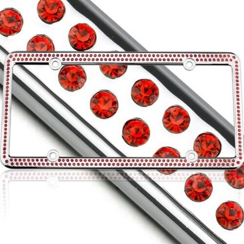 Swarovski Red Crystal Bling license plate frame Inlay With Screw Caps