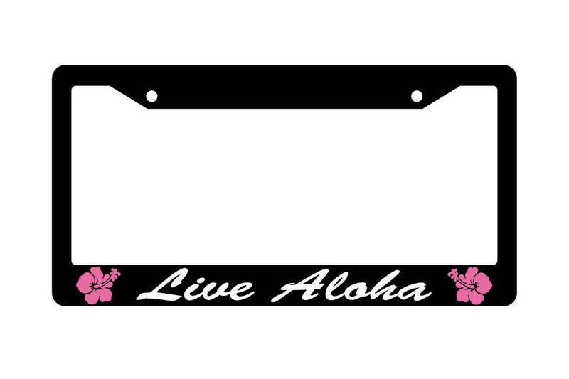 Black License Plate Frame LIVE ALOHA HIBISCUS Auto Accessory  Mod-GRAPH9856236-3898