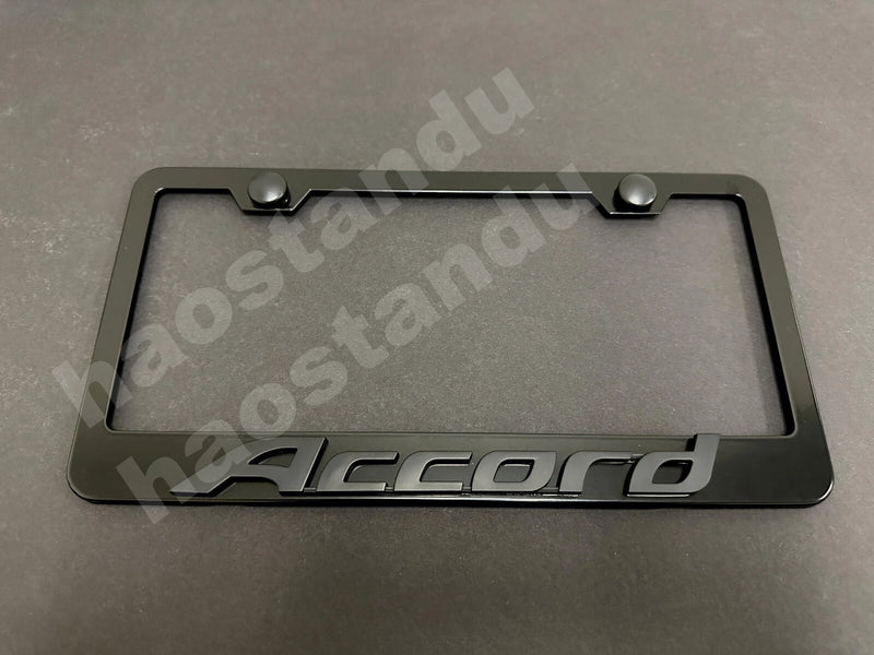 1x Black Accord 3D Emblem BLACK Stainless License Plate Frame RUST FREE +Screw Cap