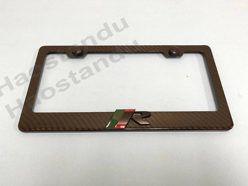 1x (B) R SPORT LOGO 3D Emblem Real 3K TwillWeave CARBON FIBER License Plate Frame
