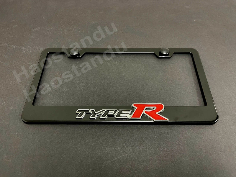 1x "TypeR" 3D Emblem Badge BLACK Stainless License Plate Frame RUST FREE