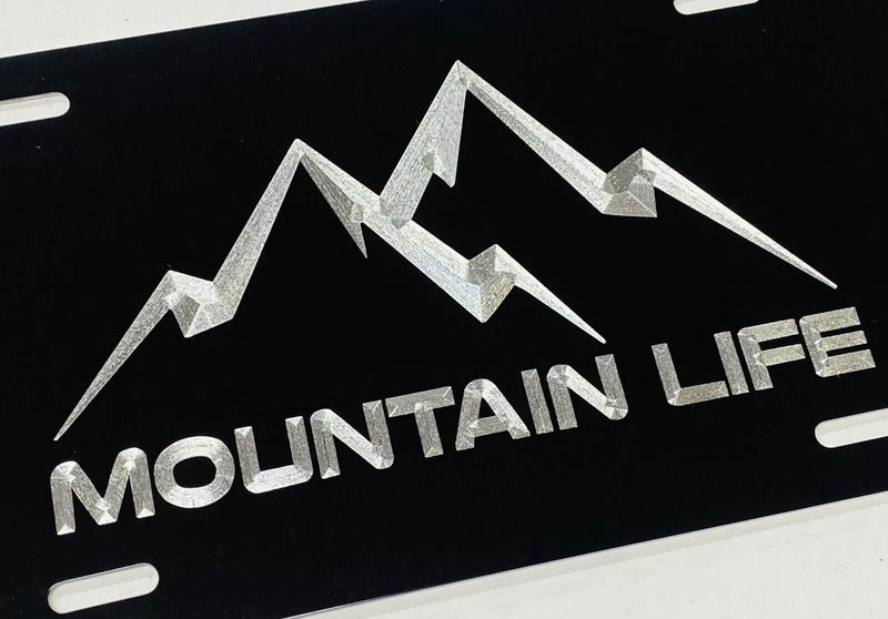 Engraved Mountain Life Car Tag Diamond Etched Black Metal License Plate Gift