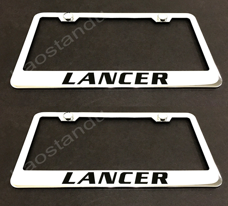 2x LANCER STAINLESS Chrome License Plate Frame w/screw Caps