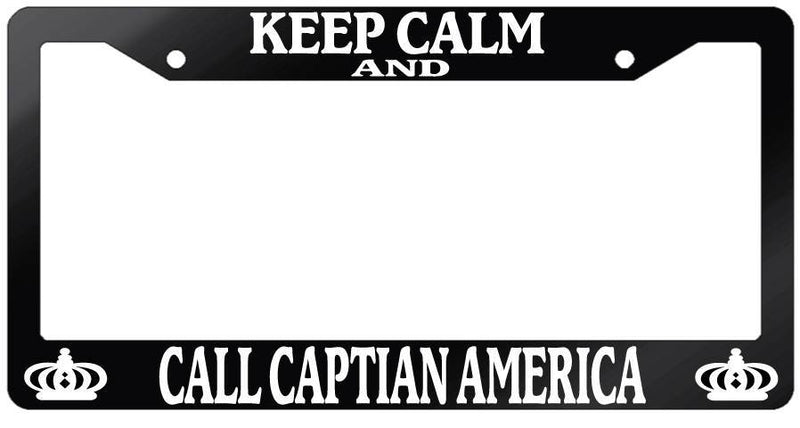 Glossy Black License Plate Frame KEEP CALM AND CALL CAPTAIN AMERICA Auto  Mod-GRAPH9856236-7135