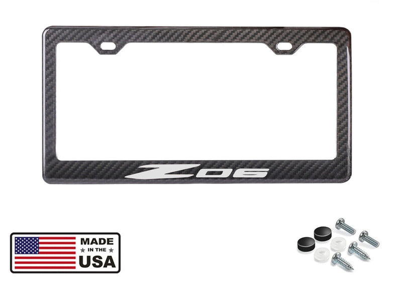 Z06 Corvette C8 REFLECTIVE WHITE TRUE Carbon Fiber License Plate Frame