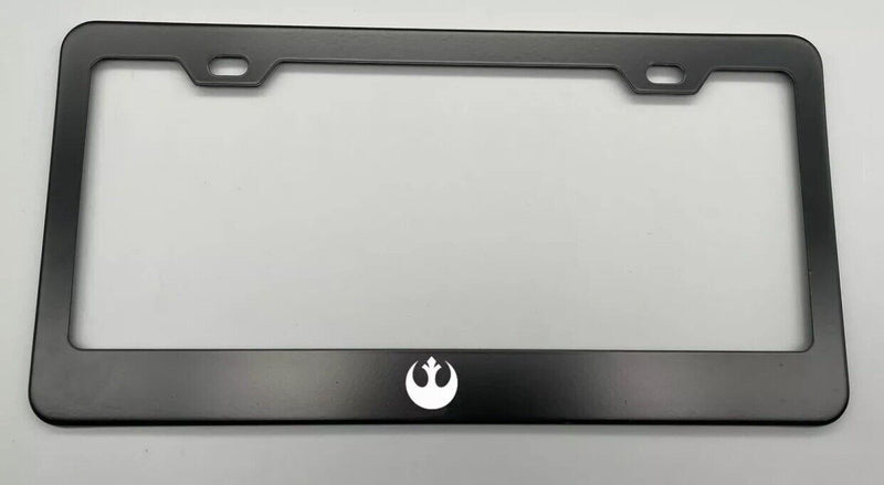 laser engraved Rebel Star Wars BLACK Stainless Steel License Plate Frame