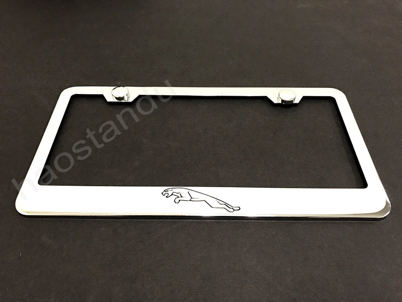 1x Jaguar LOGO STAINLESS STEEL LICENSE PLATE FRAME + Screw Caps