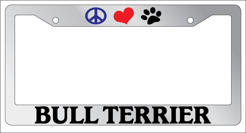 Chrome License Plate Frame Peace Love Paw Bull Terrier Auto Accessory -319  Mod-GRAPH9856236-4865