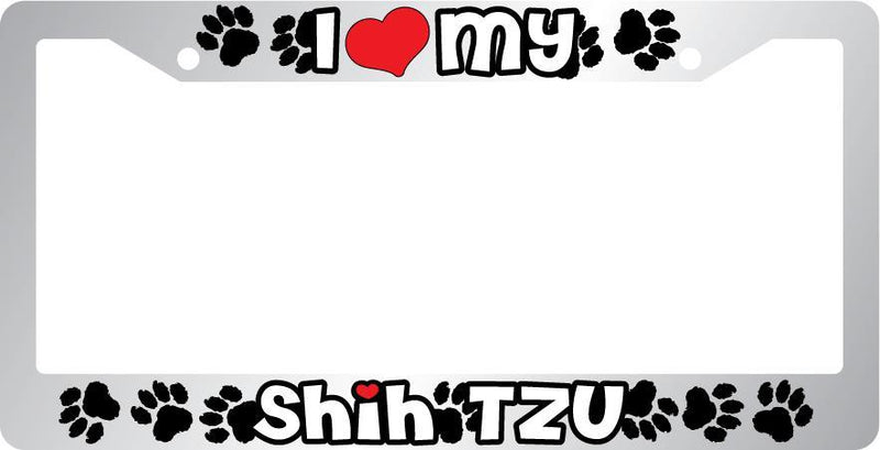 Chrome License Plate Frame I Heart My Shih Tzu Auto Accessory Peticular  Mod-GRAPH9856236-6620