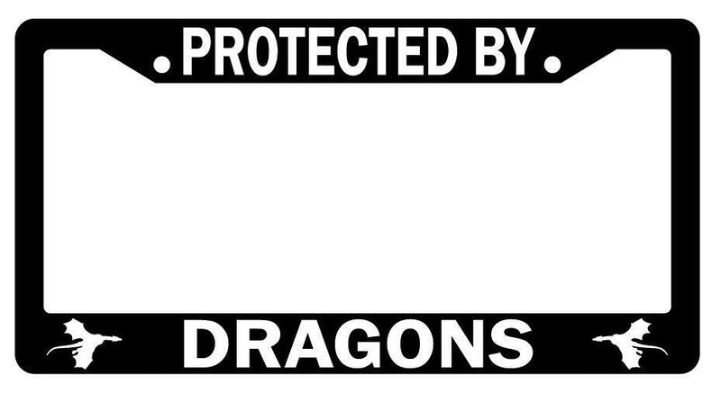 Protected By Dragons Black Plastic License Plate Frame  Mod-GRAPH9856236-1997