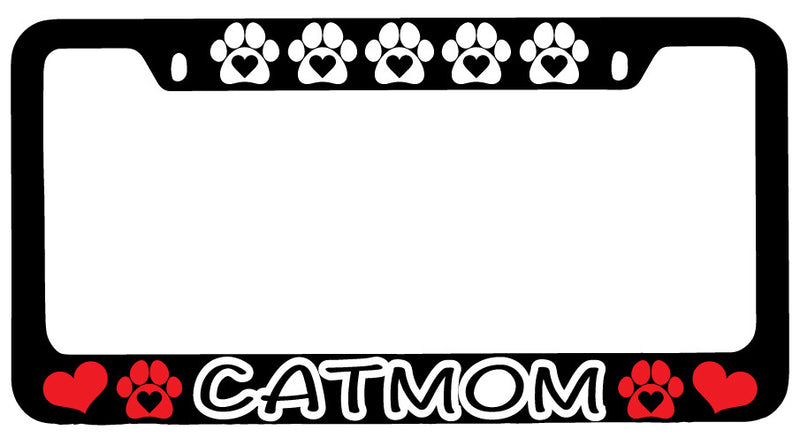 Cat Mom Heart Paws Design 2A Black METAL License Plate Frame  Mod-GRAPH9856236-9591