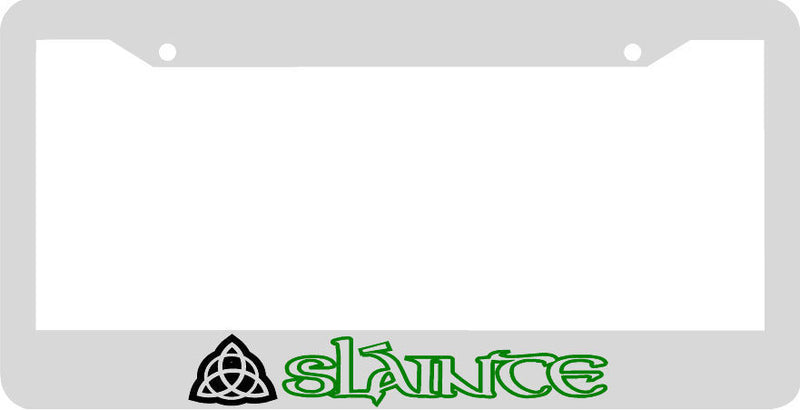 white SLAINTE TRIQUETRA Sláinte Irish Gaelic License Plate Frame