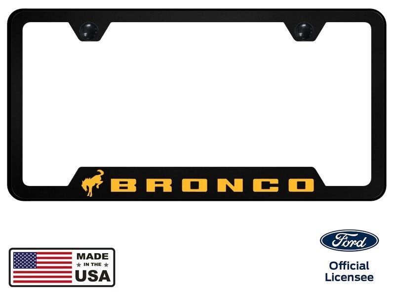 Ford Bronco Universal Unbreakable Black License Plate Frame - Orange Logo