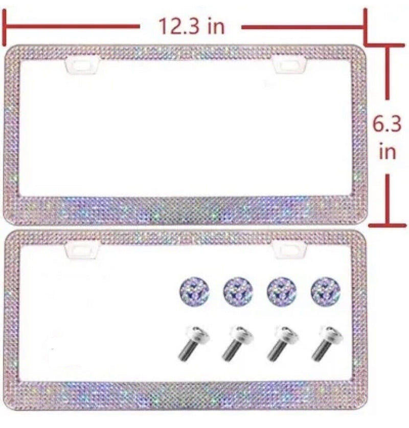 Sparkling License Plate Frame 2PCS Crystal AB Aurora Boreale Diamond Bling