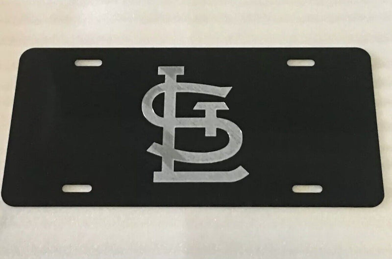 St. Louis STL 2 Logo Car Tag Diamond Etched on Black Aluminum License Plate