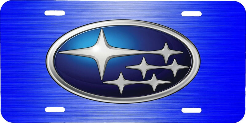 SUBARU LOGO BLUE BRUSHED ALUMINUM LOOK VEHICLE LICENSE PLATE CAR AUTO FRONT TAG