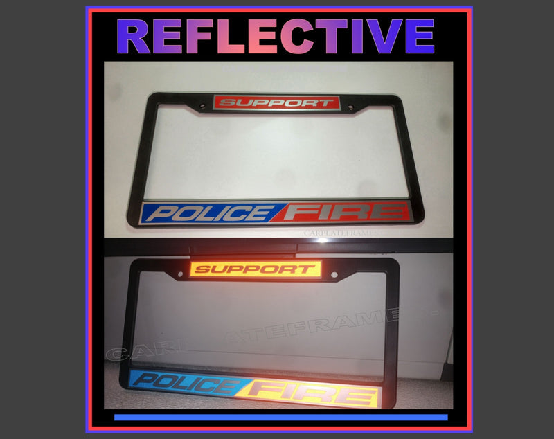 REFLECTIVE SUPPORT POLICE FIRE blue line firefighter police License Plate Frame