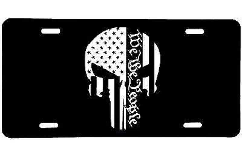 Punisher We The People Car Tag Laser Engraved Matte Black License Plate