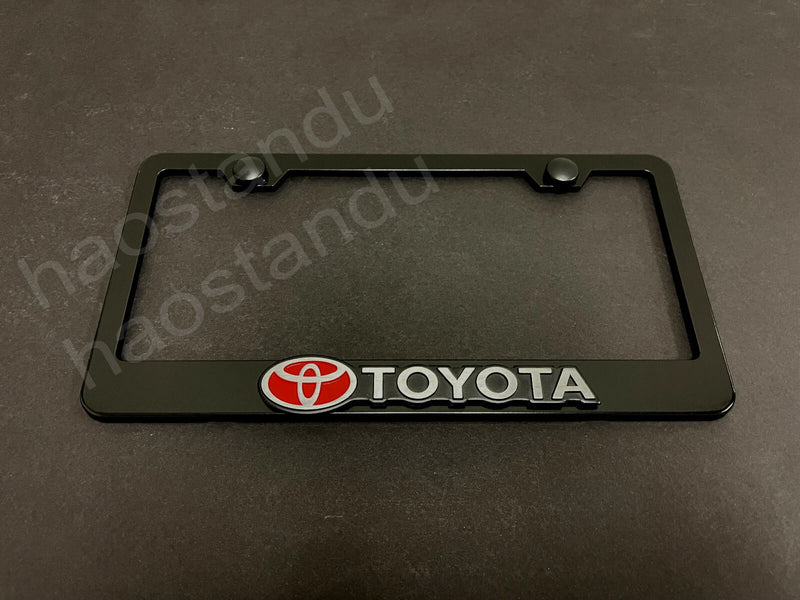 1x Toyota W/Logo 3D Emblem Badge BLACK Stainless License Plate Frame RUST FREE