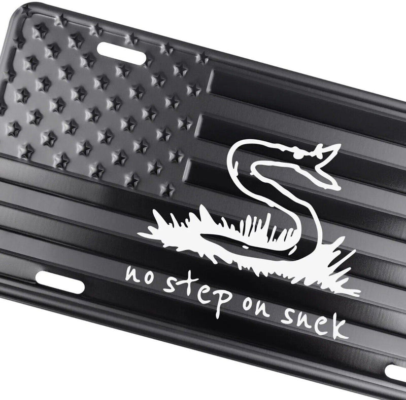 No Step On Snek American Flag License Plate Tag Embossed/Laser Etched.