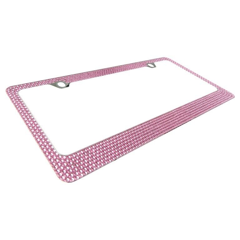 Bling Pink Crystal Rhinestone Metal License Plate Frame+Free Bling Cap