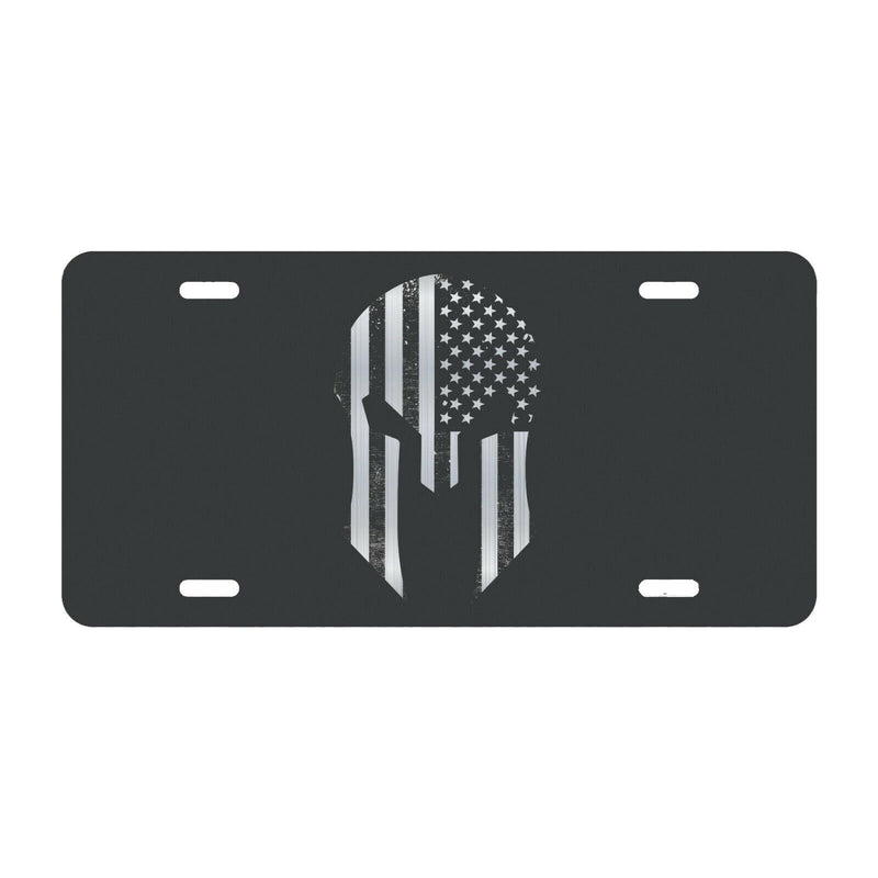 Spartan Helmet American Flag License Plate ; Cool Etched Aluminum