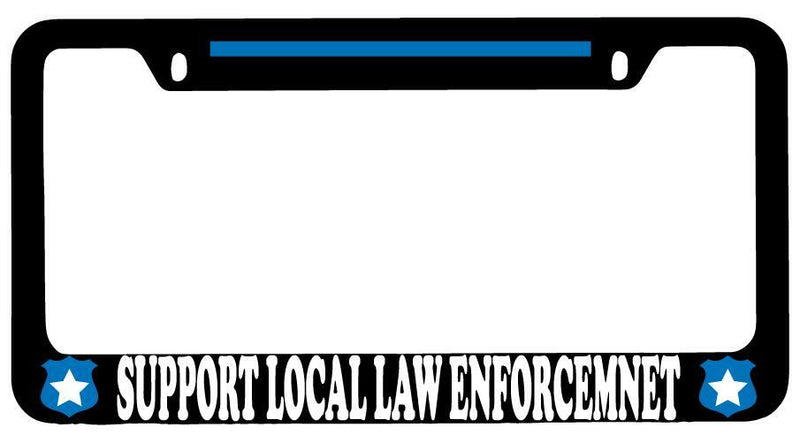 Support Local Law Enforcement w/STRIPE Black METAL License Plate Frame  Mod-GRAPH9856236-8840