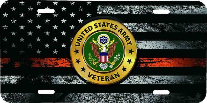 US ARMY VETERAN THIN ORANGE LINE EMBOSSED LOOK VEHICLE LICENSE PLATE AUTO CAR