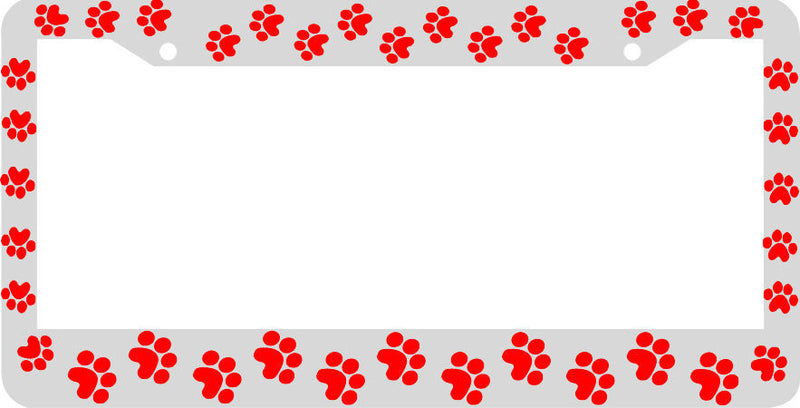 WHITE FRAME RED PAW PRINTS CRITTER DOG CAT License Plate Frame