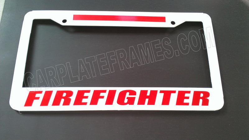 WHITE BRIGHT FIREFIGHTER RED Line License Plate Frame thin REFLECTIVE fire